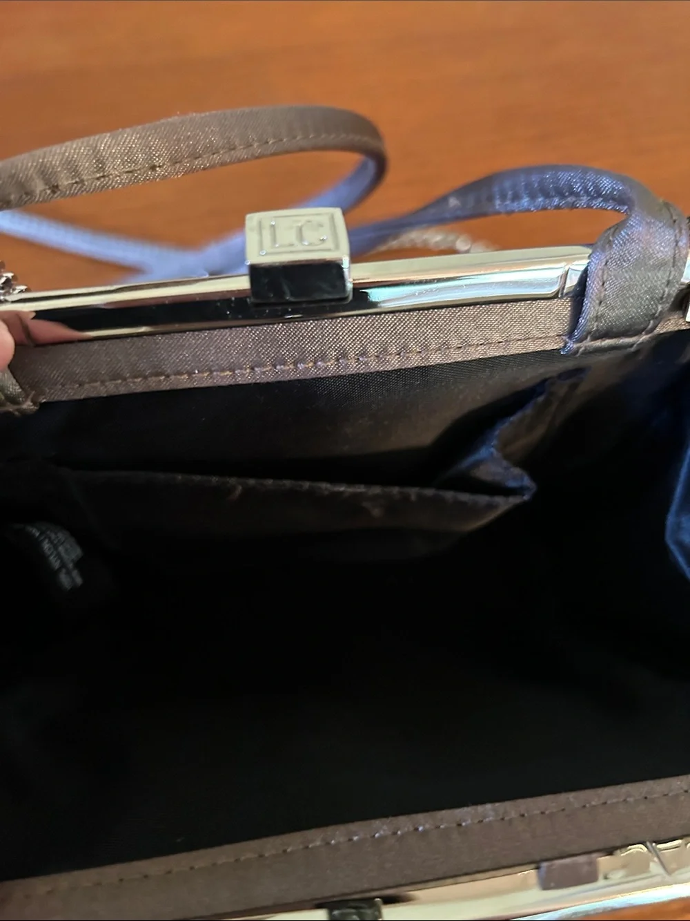 Liz Clairborne Vintage Satin Evening Crossbody Bag in‎ Taupe Exchangeable Strap